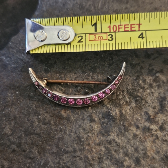 Beautiful Victorian Sterling Pink Stone Cresent Brooch - Picture 4 of 7